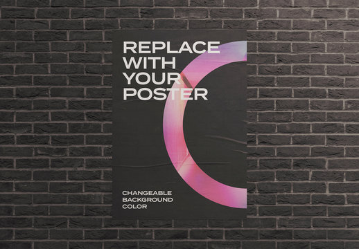 Glued Poster Mockup on Brick Wall