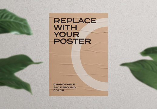 Glued Poster Mockup on Concrete Wall