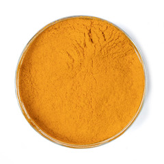 Spice Top View – Curcuma or Turmeric Powder – Isolated on White Background