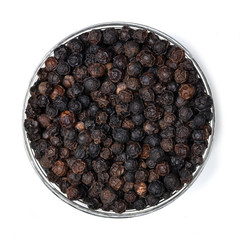 Spice Top View – Whole Black Peppercorn – Isolated on White Background