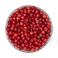 Spice Top View – Pink Peppercorn – Isolated on White Background
