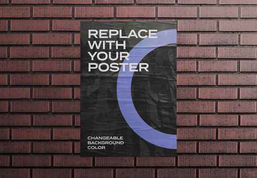 Glued Poster Mockup on Brick Wall