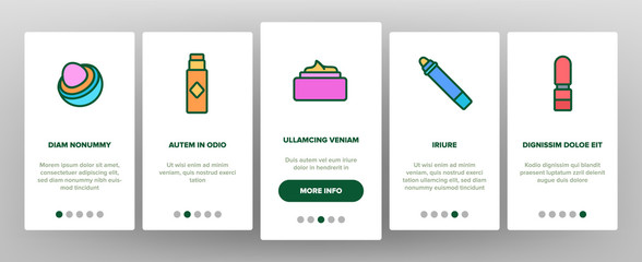 Lip Balm Cosmetic Onboarding Icons Set Vector. Lip Balm Package And Containers, Tube And Lipstick Fashion Beauty Accessory Illustrations