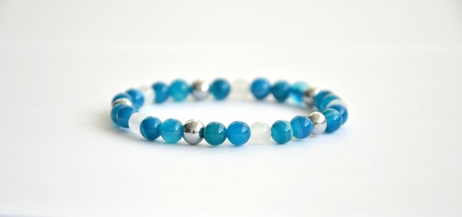 White blue jade and hematite bracelet