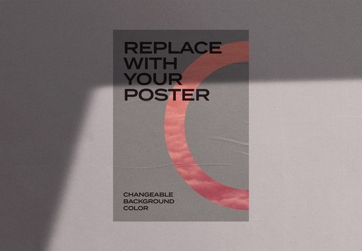 Glued Poster Mockup on Concrete Wall with Shadow
