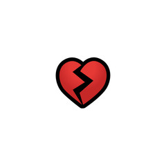 Broken Heart Vector Icon. Isolated Red Heart Cartoon Love Style Emoji, Emoticon Illustration	