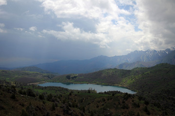 Scenic landscape view near Sary-Chelek Lake, Kyrgyzstan