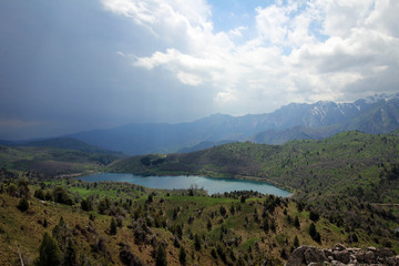 Fototapeta na wymiar Scenic landscape view near Sary-Chelek Lake, Kyrgyzstan