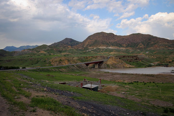 Naryn River view near Karakol town, Kyrgyzia