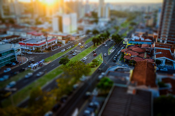High view of Bauru with a tilt shift effect. Small miniature city.