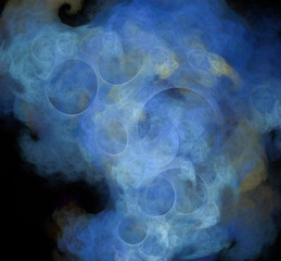 Abstract colorful cloud with light effects, circles of different sizes on a black background. Fractal computer generated 3d background.