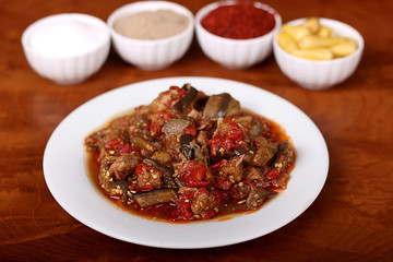 very nice stew with meat, eggplant tomatoes