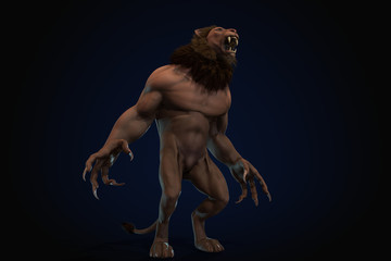 Fototapeta premium Fantasy character Humanoid Lion in epic pose - 3D render