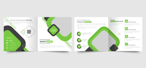 Green square business bi-fold brochure design template