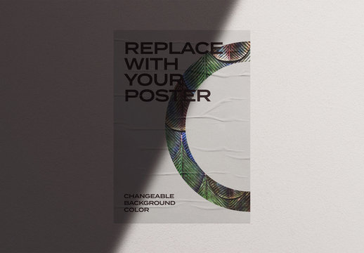 Glued Poster Mockup on Concrete Wall with Shadow