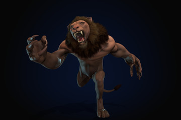 Obraz na płótnie Canvas Fantasy character Humanoid Lion in epic pose - 3D render