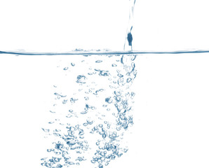 A stream of pure water falling over a white background.