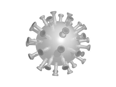 3D illustration of CHROME CORONA virus made of sticky arms on the core ball with realistic shadows and perspective