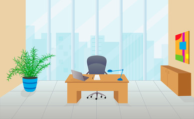 Modern office interior. Minimalistic style. Flat vector Illustration.