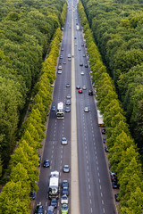 Long road with cars in green park Tiergarten