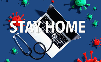 Stay home theme with stethoscope and laptop computer