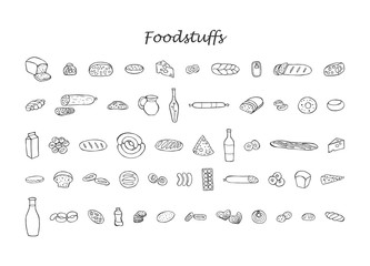 Groceries set. Monochrome isolated vector illustration is hand-drawn. Vector 10 EPS.