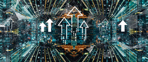 Rising arrow theme with abstract Tokyo night cityscape