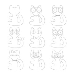 Fototapeta na wymiar Cute cat doodle series, avatars, sketch line style icons. Flat animals, logo, cats set. Pets character cats handmade to print cat T-shirts. Vector illustration cats
