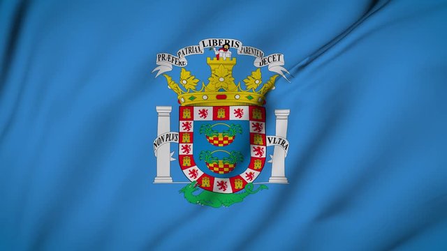Flag of Melilla is a Spanish autonomous city located on the north coast of Africa, National flag of Melilla waving in the wind . flag seamless loop animation. 4K