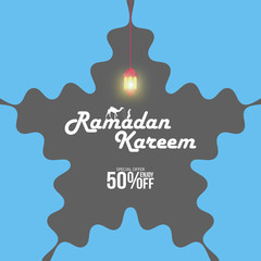 Ramadan Sale, web header or banner design, arabic lanterns Sale banner template design, Ramadan Kareem special offer background. Up to 50% discount offer