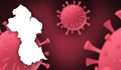 Guyana corona virus update with  map on corona virus background,report new case,total deaths,new deaths,serious critical,active cases,total recovered,virus spread  Wuhan China
