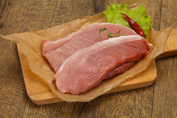 Juicy raw pork steak meat