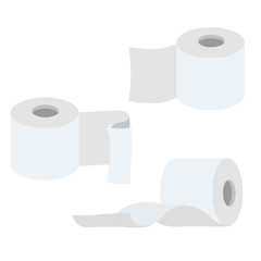 Set of toilet paper rolls in different positions. Toilet and bathroom element. Hygiene and sanitation. Cartoon flat illustration isolated on white background