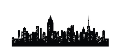 Fototapeta premium Black cities silhouette with window. Night town on white background. Jpeg
