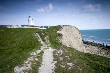 Fototapeta na wymiar St Catherine's lighthouse over looking the cliffs on the Isle of Wight, Hampshire