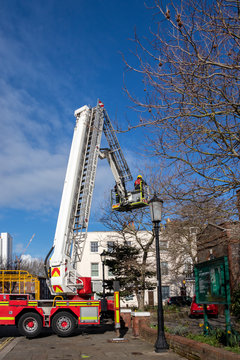 06/06/2019 Portsmouth, Hampshire, UK Firefighters In A Tall Crane Rescuing A Person