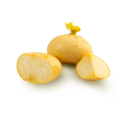 Yellow salad radish and its halfs isolated on a white background