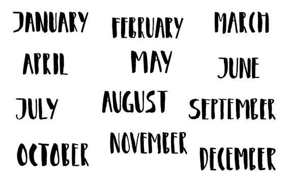 Month name. A set of handwritten inscriptions. Modern calligraphy