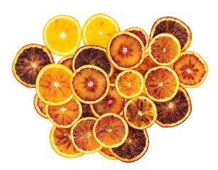 Abstract background of citrus slices. Close-up. Studio photography. On a white background.