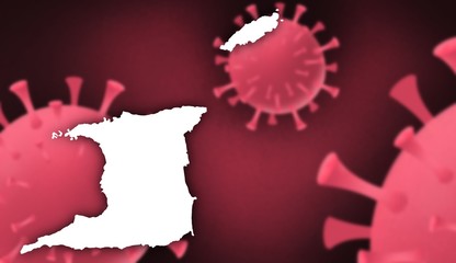 Trinidad and Tobago corona virus update with  map on corona virus background,report new case,total deaths,new deaths,serious critical,active cases,total recovered,virus spread  Wuhan China