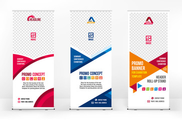 Roll-up banner template, a set of modern portable stands roll-up for advertising, banner for presentations, conferences, exhibitions, mobile banner for product promotion and advertising