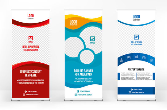 Roll-up banner template, a set of modern portable stands roll-up for advertising, banner for presentations, conferences, exhibitions, mobile banner for product promotion and advertising