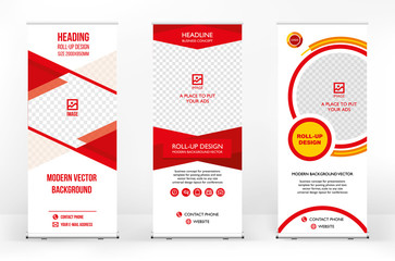 Roll-up banner template, a set of modern portable stands roll-up for advertising, banner for presentations, conferences, exhibitions, mobile banner for product promotion and advertising