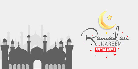 Ramadan sale, web header or banner design with golden crescent moon background. Special Offer Sale Banner Designs,