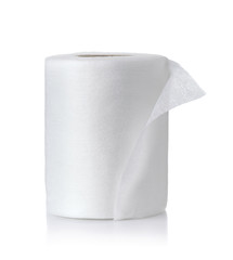 Roll of white disposable fabric napkins