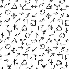 Seamless pattern with hand drawn black arrows. Vector illustration.