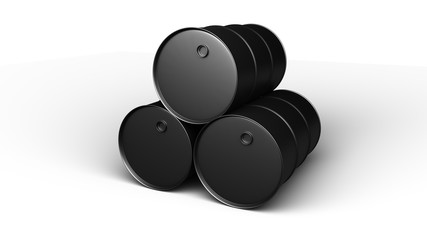 Black oil barrels isolated on white. 3D-rendering.