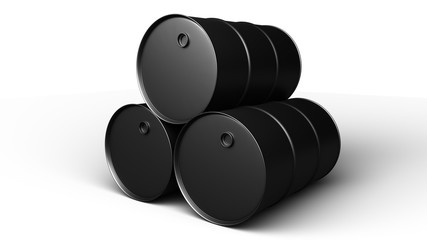 Black oil barrels isolated on white. 3D-rendering.