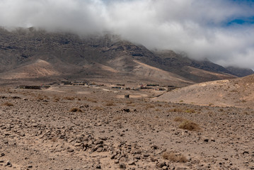 ocean and mountains in the desert of the Canary Island of Fuerteventura