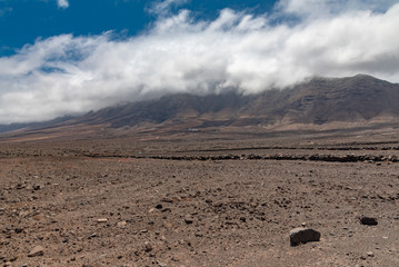 ocean and mountains in the desert of the Canary Island of Fuerteventura
